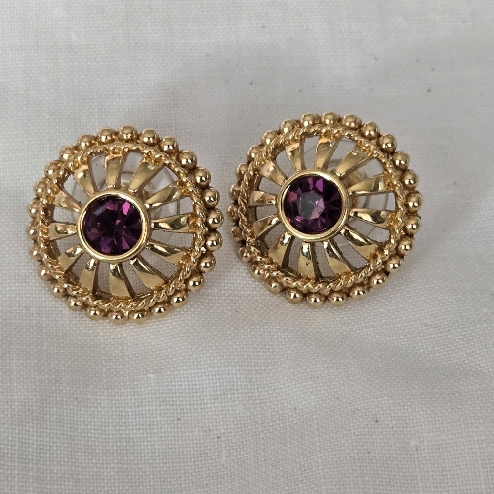 Swarovski Purple Gold Tone  Earrings - Picture 7 of 9